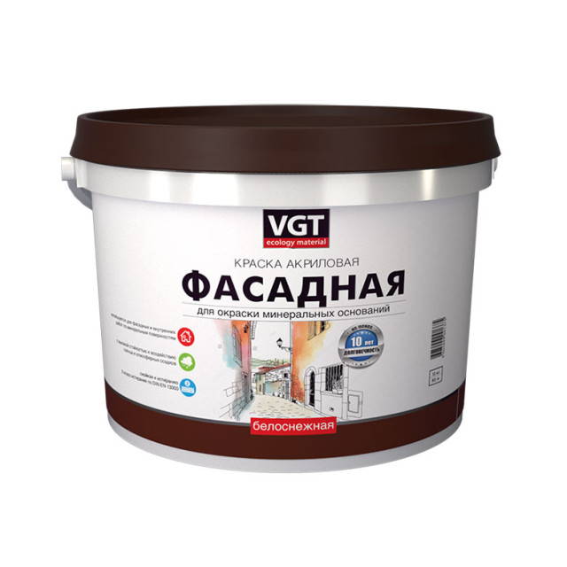 Краска VGT ВД-АК-1180 фасадная белоснежная 15 кг