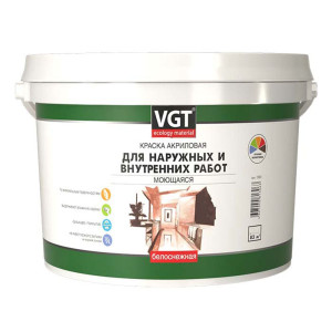 Краска VGT ВД-АК-1180 для наружных и внутренних работ моющаяся белоснежная 7 кг