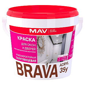 Краска MAV Brava Acryl 35у для окон и дверей белая полуглянцевая 3 л
