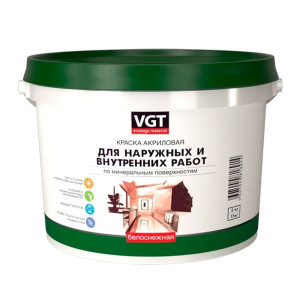 Краска VGT ВД-АК-1180 для наружных и внутренних работ моющаяся белоснежная 3 кг