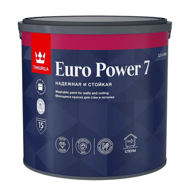 Краска Tikkurila  Euro Power 7 База A интерьерная моющаяся матовая 2.7 л