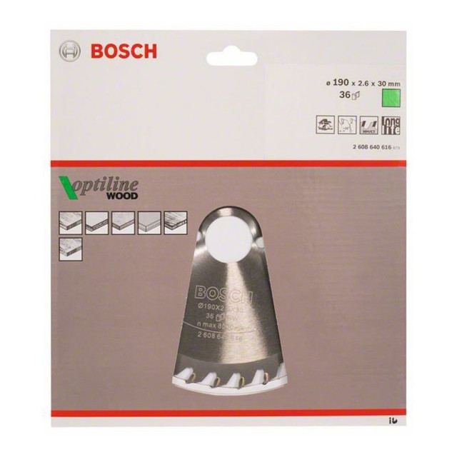 Диск пильный Bosch Optiline по дереву 36 зубьев 190*30*2.6 мм