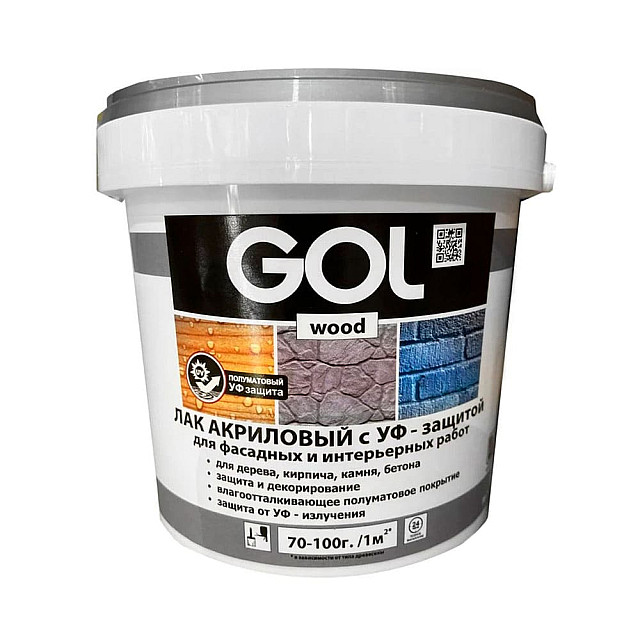 Лак GOL wood акриловый полуматовый с УФ-защитой 0.9 кг