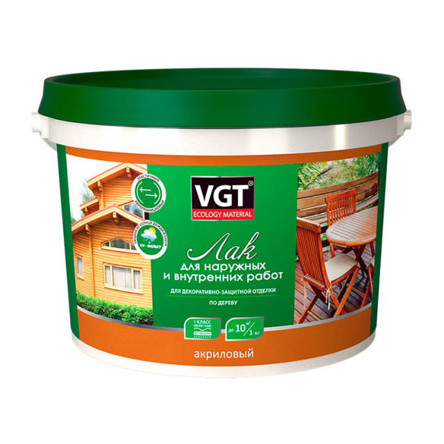Лак VGT акриловый для наружных и внутренних работ глянцевый бесцветный 0.9 кг