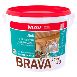 Лак MAV Brava Acryl 43 для изделий из древесины полуглянцевый 3 л