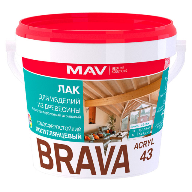 Лак MAV Brava Acryl 43 для изделий из древесины полуглянцевый 1 л