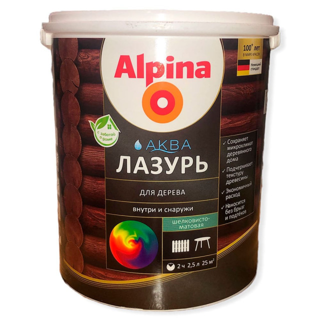 Лак Alpina Аква Лазурь 948103445 для дерева бесцветный 2.5 л