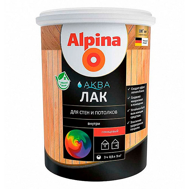 Лак Alpina Аква для стен и потолков глянцевый 0.9 л