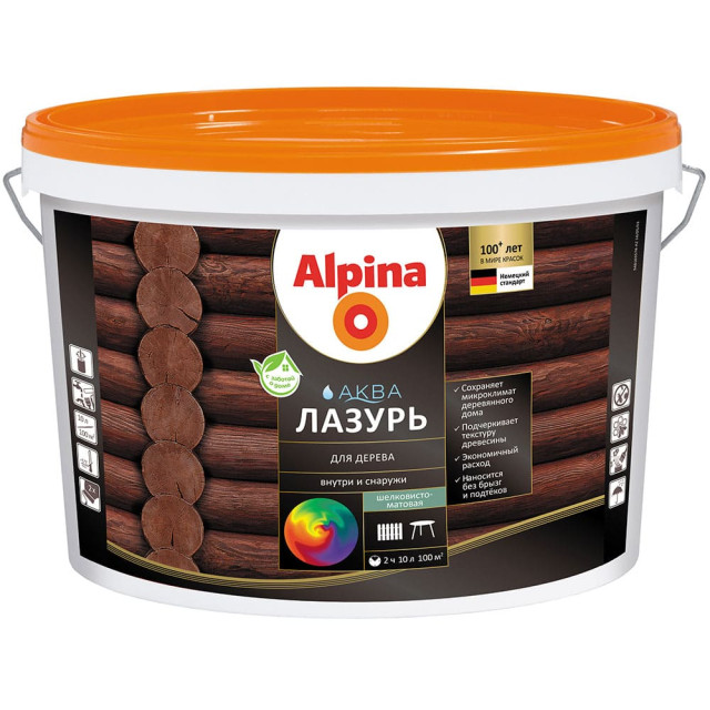 Лак Alpina Аква Лазурь для дерева 10 л
