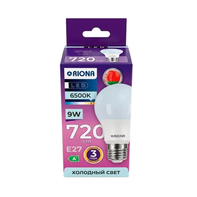 Лампа светодиодная Riona LED А60 9W 6500K E27