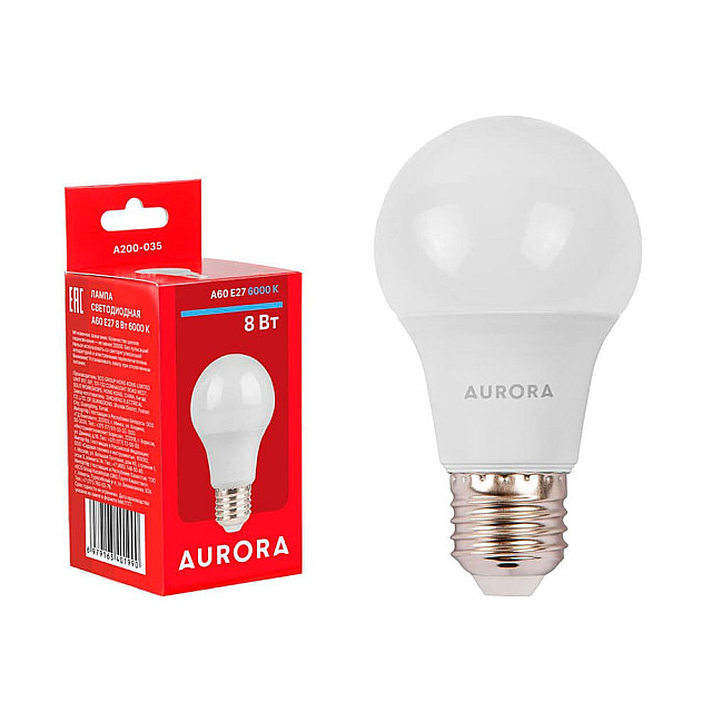 Лампа светодиодная Aurora Стандарт A200-035 A60 8Вт 230В E27 6000K