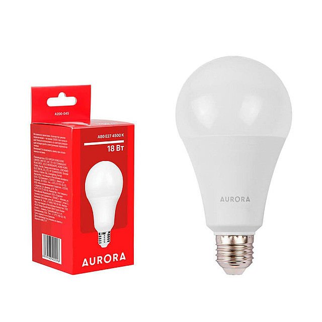 Лампа светодиодная Aurora Стандарт A200-045 A80 18Вт 230В E27 4500K