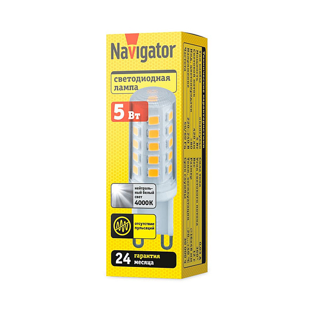 Лампа светодиодная Navigator 80 252 NLL-P-G9-5-230-4K-NF без пульсаций