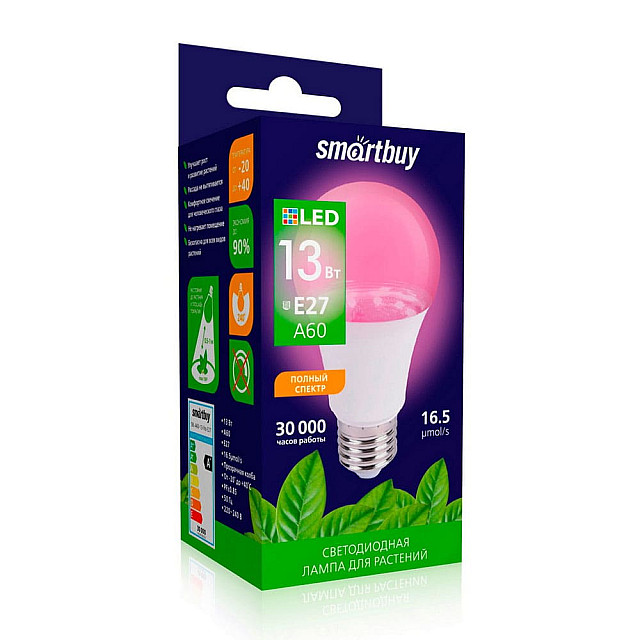 Лампа светодиодная SmartBuy SBL-A60-13-fito-E27 LED ФИТО