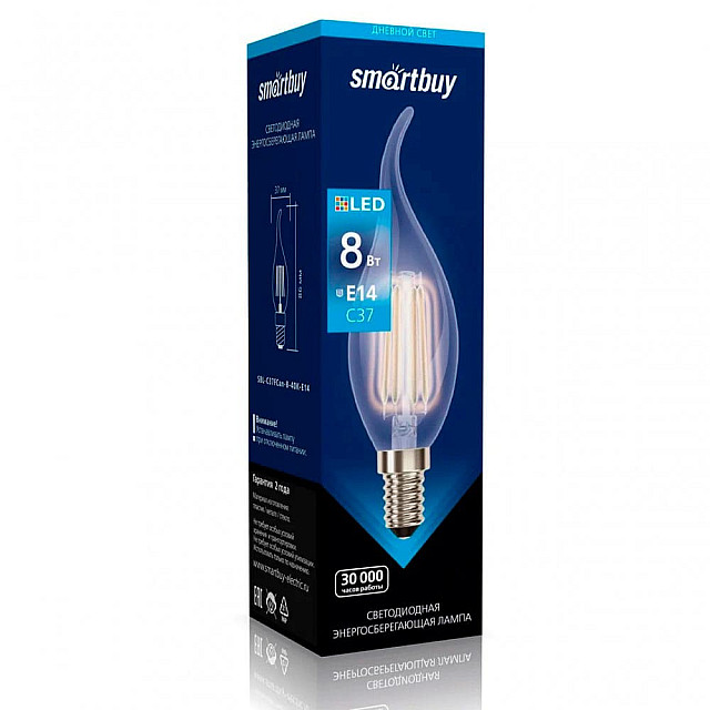 Лампа светодиодная SmartBuy SBL-C37FCan-8-40K-E14 Led FIL Cвеча на ветру