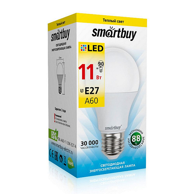 Лампа светодиодная SmartBuy SBL-А60-11-30К-E27-А Led