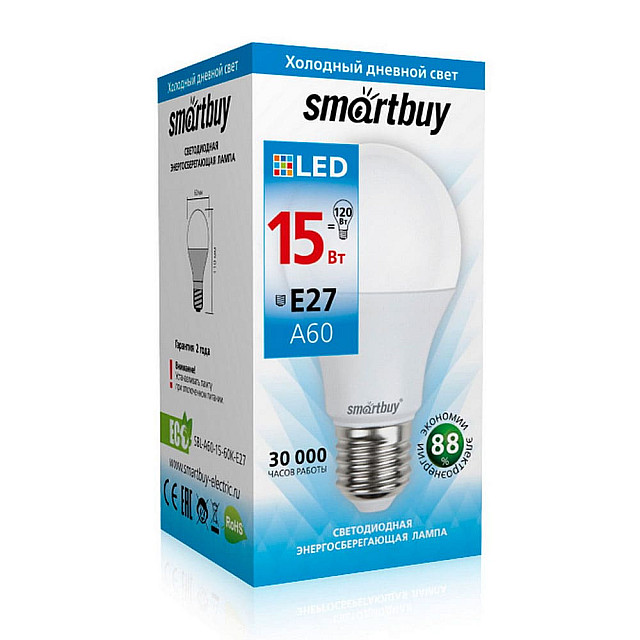 Лампа светодиодная SmartBuy SBL-А60-15-60К-E27 Led