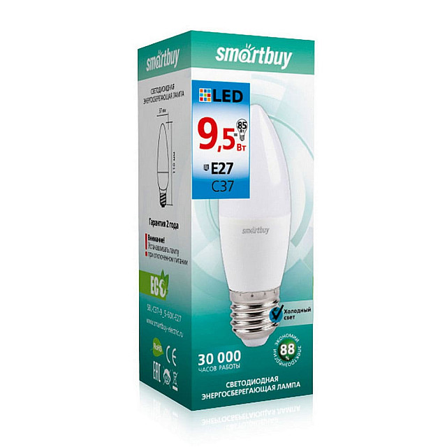 Лампа светодиодная SmartBuy SBL-С37-9_5-60К-Е27 Led