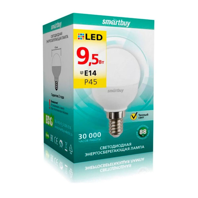 Лампа светодиодная SmartBuy SBL-Р45-9_5-30К-Е14 Р45-9.5W/3000/Е14