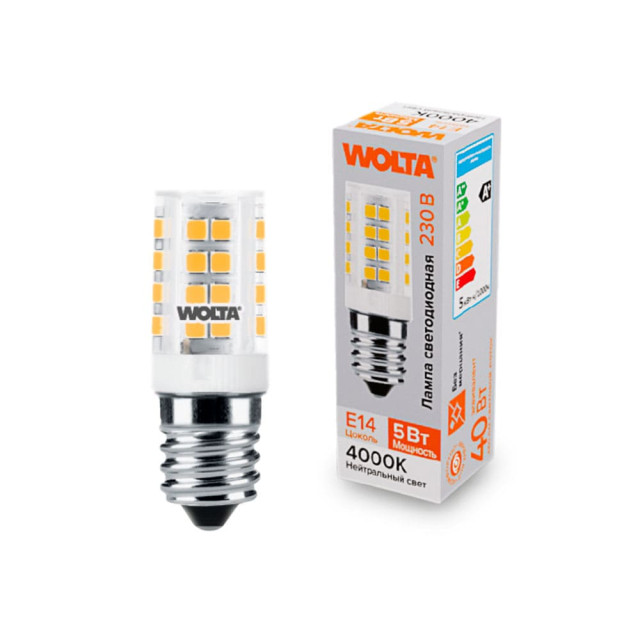 Лампа светодиодная Wolta WSTD-JCD-5W4KE14-C Wolta 5Вт 460лм 4000К Е14 для холодильника