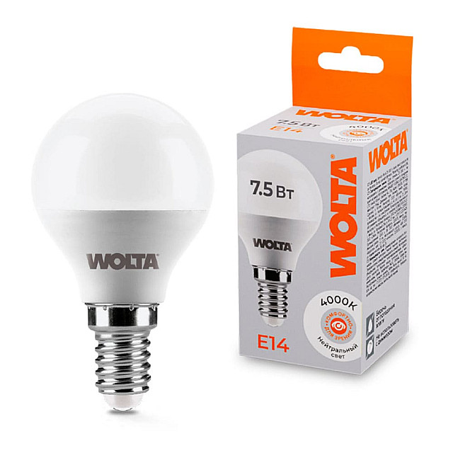 Лампа светодиодная Wolta 25S45GL7.5E14 G45 7.5Вт 625лм 4000К Е14