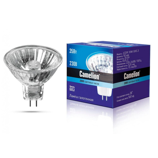 Лампа галогенная Camelion 1952 JCDR 35W 220V 50 мм GU5.3 с защитным стеклом