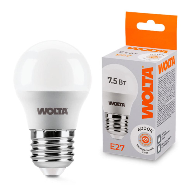 Лампа светодиодная Wolta 25S45GL7.5E27 G45 7.5Вт 625лм 4000К Е27