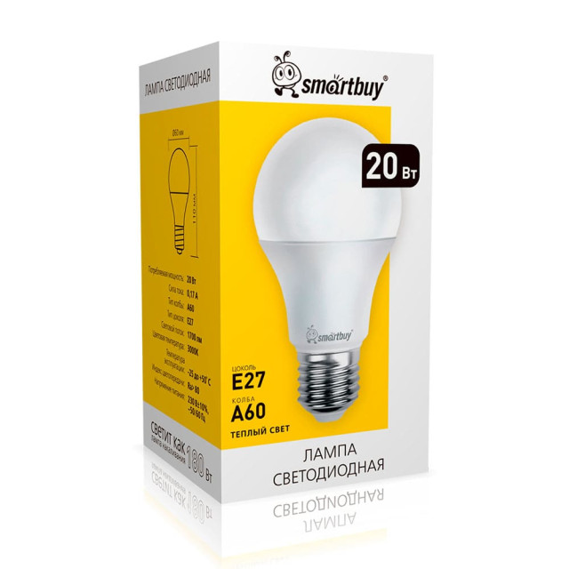 Лампа светодиодная SmartBuy SBL-А60-20-30К-Е27 Led