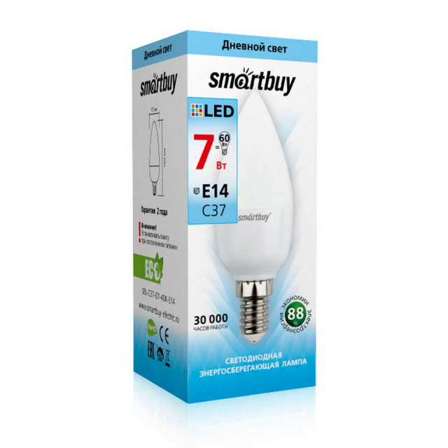 Лампа светодиодная SmartBuy SBL-C37-07-40K-E14 Led