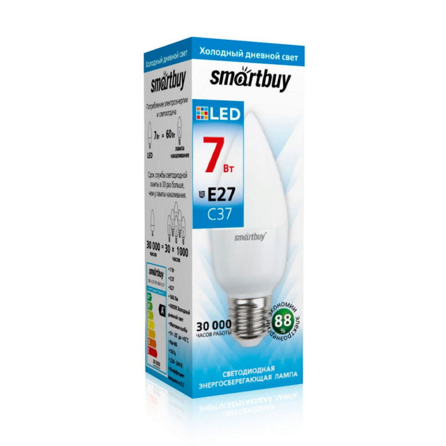 Лампа светодиодная SmartBuy SBL-C37-07-60K-E27 Led