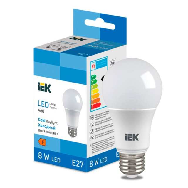 Лампа светодиодная IEK LED LL-I-A60-8-230-65-E27 груша 710lm 6500K