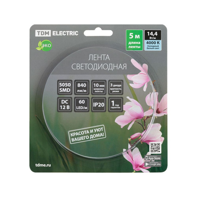 Лента TDM Electric SQ0331-0368 LED SMD5050-60 LED м-IP20-12 В-14.4 Вт м 4000К 5 м