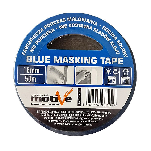 Лента малярная MotiVe Blue Masking Tap голубая профессиональная 18 мм*50 м