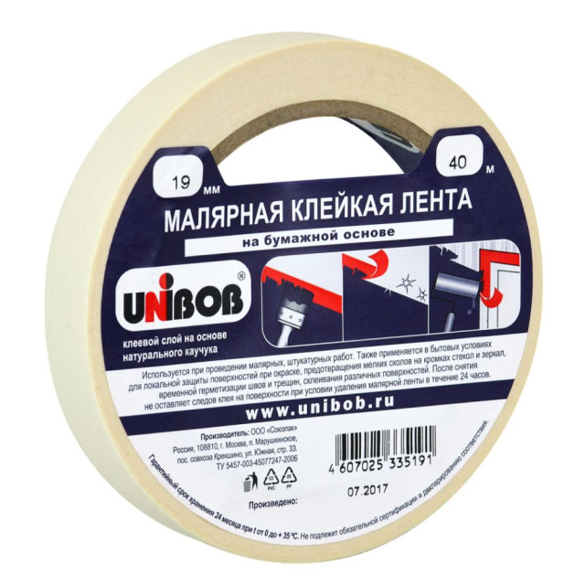 Лента малярная Unibob 37959 белая 19 мм*40 м