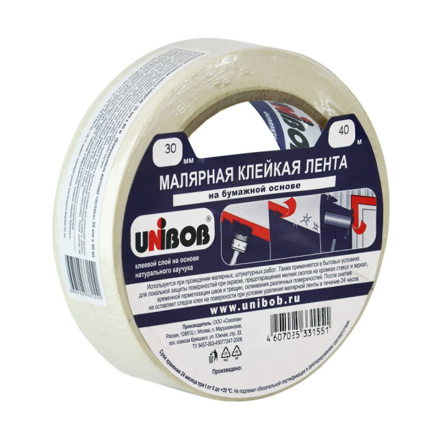 Лента малярная Unibob 37961 белая 30 мм*40 м