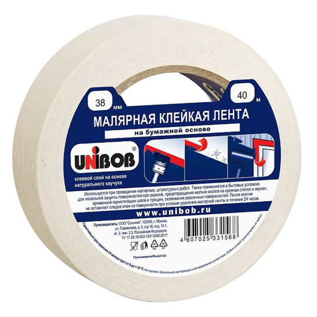 Лента малярная Unibob 37962 белая 38 мм*40 м