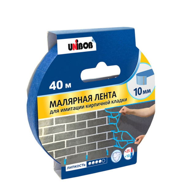 Лента клейкая Unibob 93764 для имитации кирпичной кладки синяя 10 мм*40 м