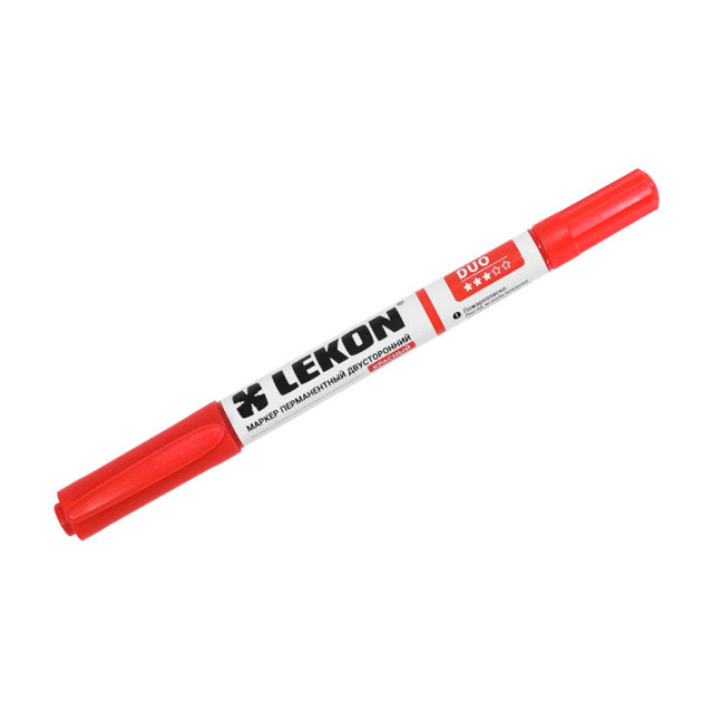 Маркер перманентный Lekon Duo двусторонний круглый наконечник красный 0.5 мм/1 мм