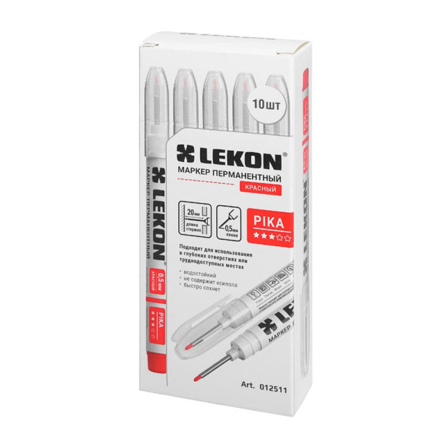 Маркер Lekon Pika перманентный удлиненный наконечник красный 0.5 мм
