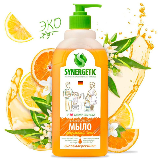 Мыло жидкое Synergetic Фруктовый микс увлажняющее гипоаллергенное 500 мл