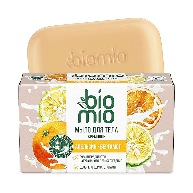 Мыло для тела BioMio Body Cream Bar Soap кремовое с эфирными маслами апельсина и бергамота 140 г