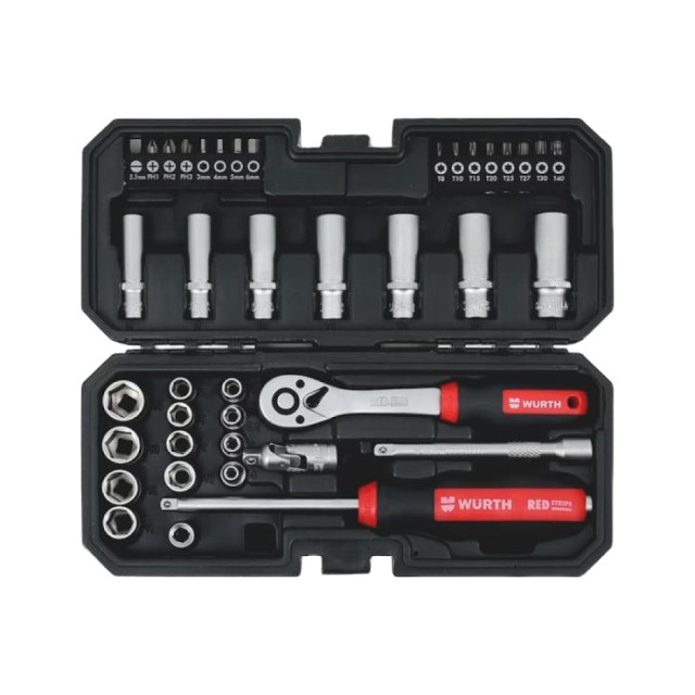 Набор головок + трещотка 1/4 Wurth Red Stripe 40 шт