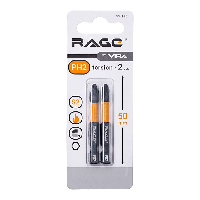 Биты RAGE by VIRA 554125 S2 торсионные PH2*50 мм 2 шт
