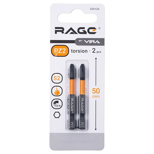 Биты RAGE by VIRA 554126 S2 торсионные PZ2*50 мм 2 шт