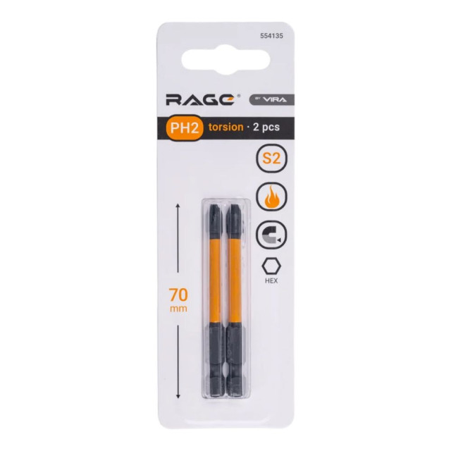 Биты RAGE by VIRA 554135 S2 торсионные PH2*70 мм 2 шт