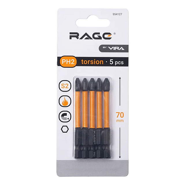 Биты RAGE by VIRA 554127 S2 торсионные PH2*70 мм 5 шт