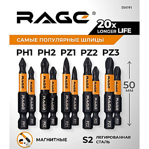Биты RAGE by VIRA 554191 S2 магнитные PH PZ*50 мм 10 шт