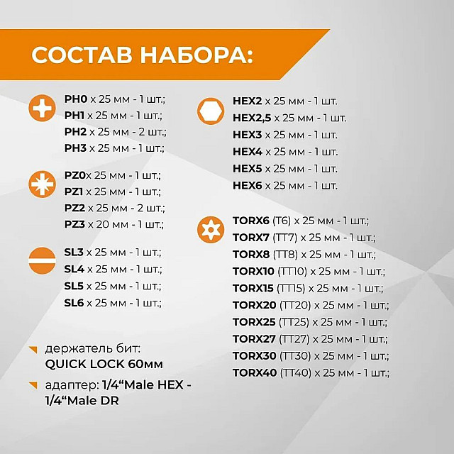 Набор бит с держаталем RAGE 554107 32 шт
