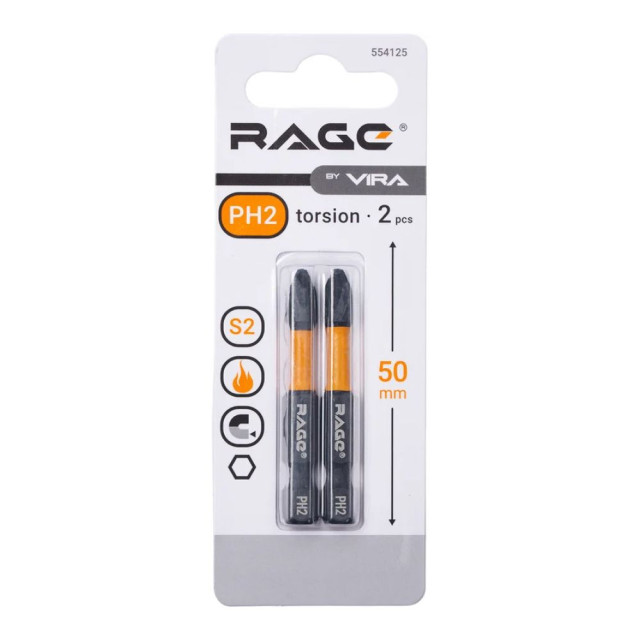 Биты RAGE by VIRA 554125 S2 торсионные PH2*50 мм 2 шт