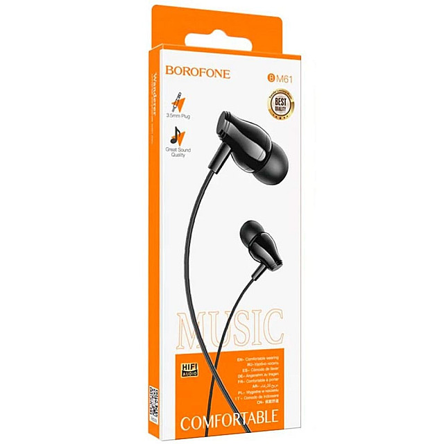 Наушники Borofone BM61 46054 внутриканальные c микрофоном черный 1.2 м